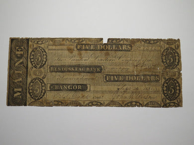 $5 1832 Bangor Maine ME Obsolete Currency Bank Note Bill! Kenduskeag Bank RARE