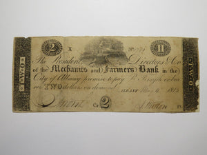 $2 1813 Albany New York NY Obsolete Currency Bank Note Bill Mechanics & Farmers