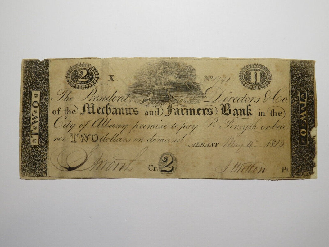 $2 1813 Albany New York NY Obsolete Currency Bank Note Bill Mechanics & Farmers