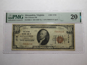 $10 1929 Alexandria Virginia VA National Currency Bank Note Bill #1716 VF20 PMG
