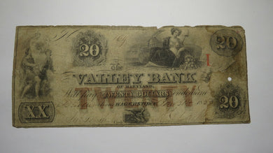 $20 1855 Hagerstown Maryland MD Obsolete Currency Bank Note Bill The Valley Bank