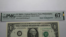 Load image into Gallery viewer, $1 2003 Radar Serial Number Federal Reserve Currency Bank Note Bill PMG UNC67EPQ