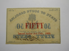 Load image into Gallery viewer, $.50 1863 Charleston South Carolina Obsolete Currency Bank Note State of SC UNC
