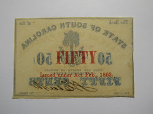 $.50 1863 Charleston South Carolina Obsolete Currency Bank Note State of SC UNC