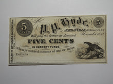 Load image into Gallery viewer, $.05 1852 Jordanville New York Obsolete Currency Bank Note Bill P.P. Hyde UNC+++