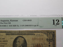 Load image into Gallery viewer, $10 1929 Augusta Kansas KS National Currency Bank Note Bill Ch. #6643 F12 PMG
