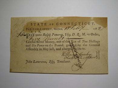 1782 Five Pounds Connecticut Pay Table Colonial Currency Note Wolcott Pomeroy