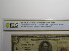 Load image into Gallery viewer, $5 1929 Westfield New York NY National Currency Bank Note Bill Ch #3166 F15 PCGS