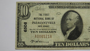 $10 1929 Pleasantville New Jersey NJ National Currency Bank Note Bill Ch.#6508