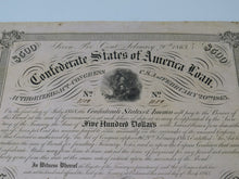 Load image into Gallery viewer, $500 1863 Confederate Bond Certificate Currency Bank Note Bill UNC 14" X 10.5"