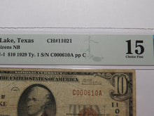 Load image into Gallery viewer, $10 1929 Sour Lake Texas TX National Currency Bank Note Bill Ch. #11021 F15 PMG