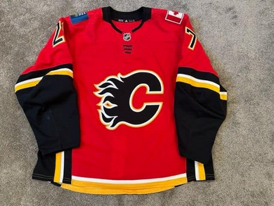 2020-21 Josh Leivo Calgary Flames Game Used Worn Third Adidas NHL Hockey Jersey