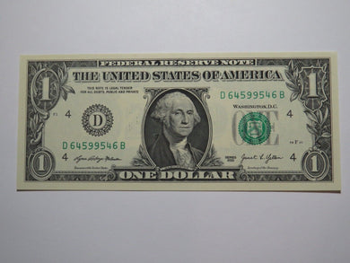 $1 2021 Radar Serial Number Federal Reserve Currency Bank Note Bill UNC 64599546