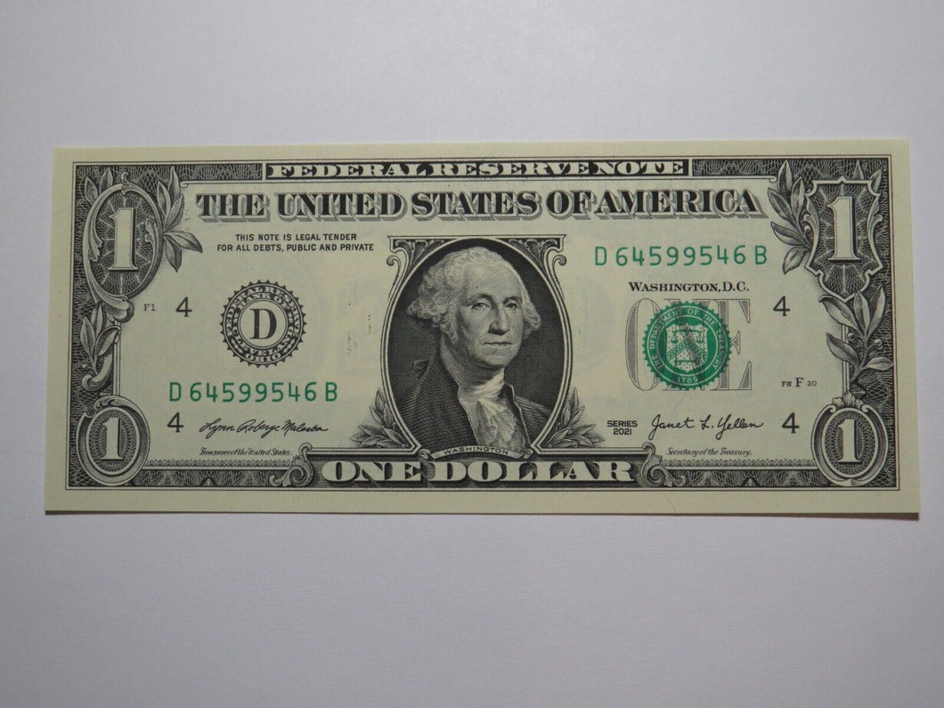 $1 2021 Radar Serial Number Federal Reserve Currency Bank Note Bill UNC 64599546