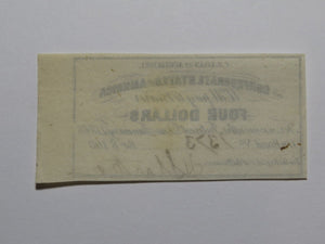 $4 1861 Confederate Bond Coupon Certificate Currency Bank Note Bill UNC