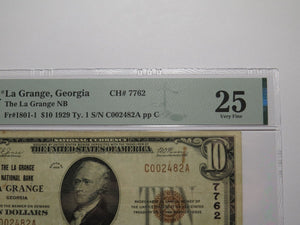 $10 1929 La Grange Georgia GA National Currency Bank Note Bill Ch #7762 VF25 PMG
