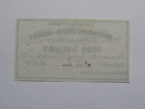 $4 1861 Confederate Bond Coupon Certificate Currency Bank Note Bill UNC