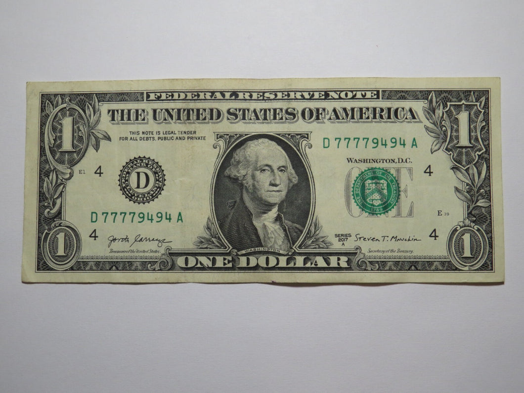 $1 2017 Fancy Hybrid Serial Number Federal Reserve Bank Note Bill #77779494