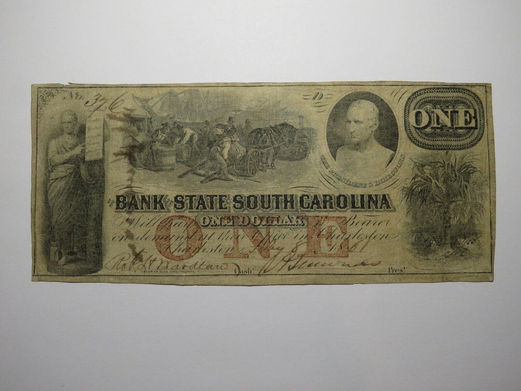 $1 1861 Charleston South Carolina SC Obsolete Currency Bank Note Bill Bank of SC