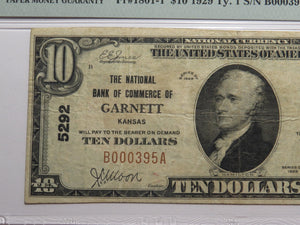 $10 1929 Garnett Kansas KS National Currency Bank Note Bill #5292 VF25EPQ PMG