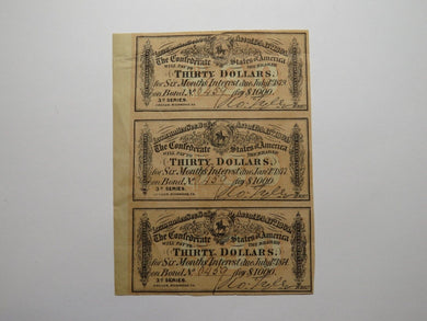 $30 1864 Confederate Bond Coupon Certificate Uncut Sheet Currency Bank Note Bill