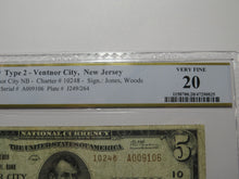 Load image into Gallery viewer, $5 1929 Ventnor City New Jersey NJ National Currency Bank Note Bill #10248 VF20