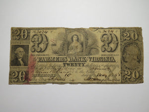 $20 1856 Richmond Virginia Obsolete Currency Bank Note Bill Farmers Bank of VA