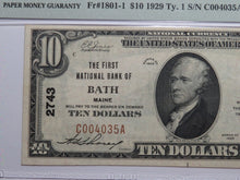 Load image into Gallery viewer, $10 1929 Bath Maine ME National Currency Bank Note Bill Ch. #2743 VF35 PMG