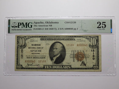 $10 1929 Apache Oklahoma OK National Currency Bank Note Bill #12120 VF25 PMG