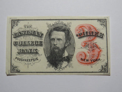 $.03 1870's Poughkeepsie New York Obsolete Currency Note Eastman College