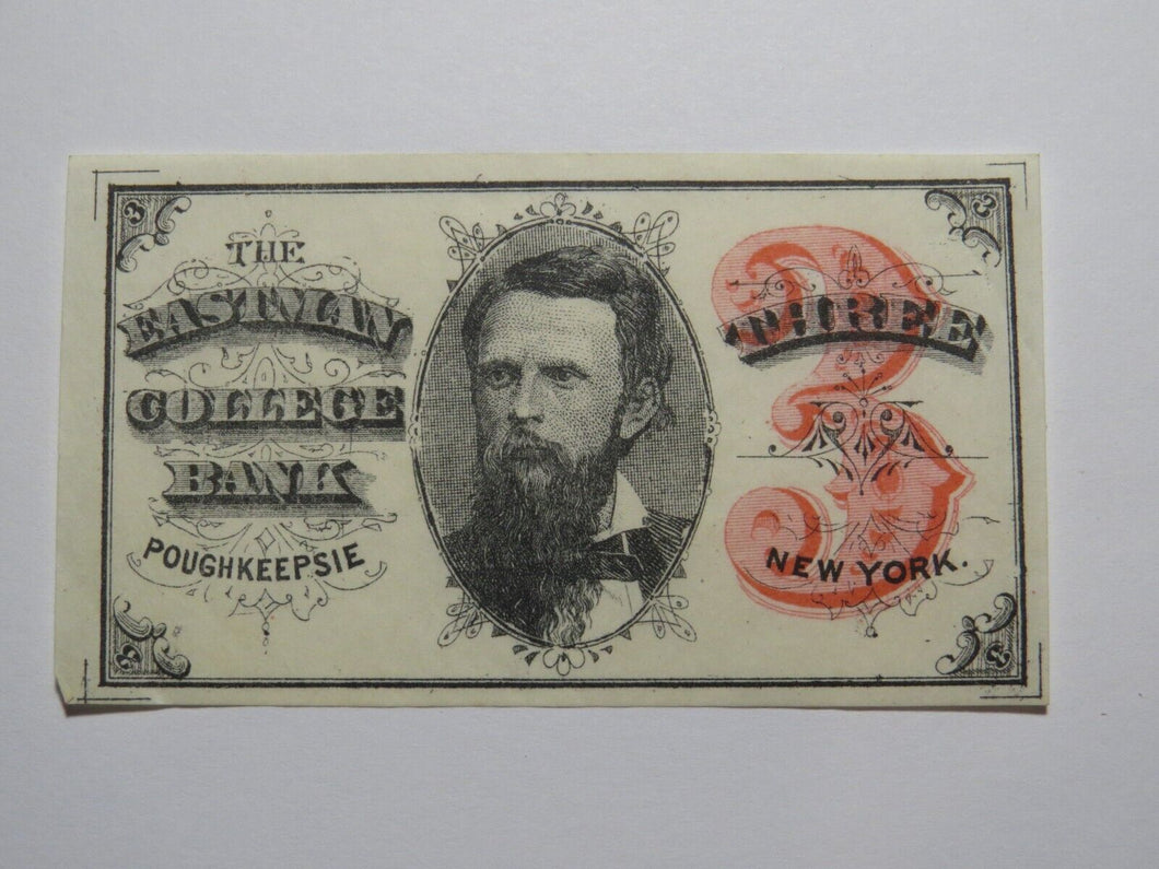 $.03 1870's Poughkeepsie New York Obsolete Currency Note Eastman College