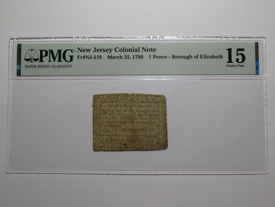 1790 One Pence Newark New Jersey Colonial Currency Note Bill Elizabeth Borough