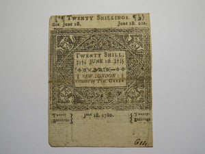 1780 Twenty Shillings Hartford Connecticut CT Colonial Currency Note Bill 20s