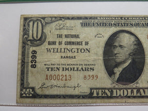 $10 1929 Wellington Kansas National Currency Bank Note Bill Ch #8399 VF20 PCGS
