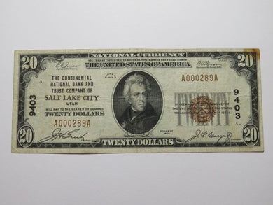 $20 1929 Salt Lake City Utah UT National Currency Bank Note Bill Ch. #9403 VF
