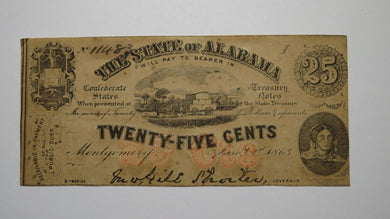 $.25 1863 Montgomery Alabama Obsolete Currency Bank Note Bill AU! Plate I