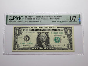 $1 2017 Radar Serial Number Federal Reserve Currency Bank Note Bill PMG UNC67EPQ