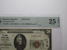 Load image into Gallery viewer, $20 1929 Downs Kansas KS National Currency Bank Note Bill Ch. #11318 VF25EPQ PMG