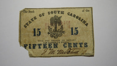 $.15 1863 Charleston South Carolina Obsolete Currency Bank Note State of SC