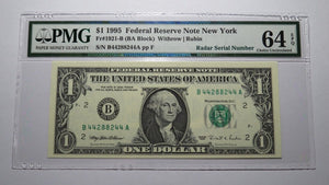 $1 1995 Radar Serial Number Federal Reserve Currency Bank Note Bill PMG UNC64EPQ