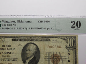 $10 1929 Wagoner Oklahoma OK National Currency Bank Note Bill Ch. #5016 VF20 PMG