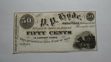 $.50 1852 Jordanville New York NY Obsolete Currency Bank Note Bill Herkimer CU++
