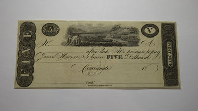 $5 18__ Cincinnati Ohio OH Obsolete Currency Bank Note Bill Remainder  Post Note