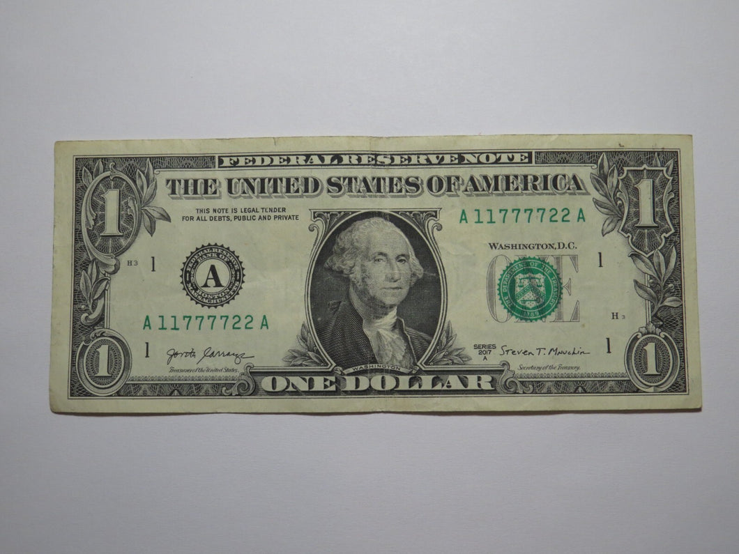$1 2017 Fancy Hybrid Serial Number Federal Reserve Bank Note Bill #11777722