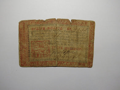 1777 Twelve Shillings Pennsylvania PA Colonial Currency Bank Note Bill 12s RARE