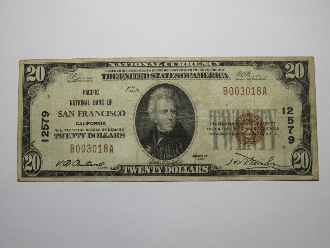 $20 1929 San Francisco California National Currency Bank Note Bill #12579 FINE