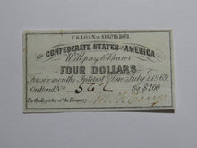 Load image into Gallery viewer, $4 1861 Confederate Bond Coupon Certificate Currency Bank Note Bill UNC