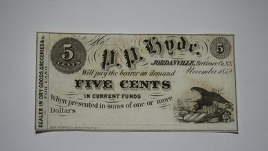 $.05 1852 Jordanville New York NY Obsolete Currency Bank Note Bill Herkimer CU++