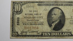 $10 1929 Monongahela City Pennsylvania PA National Currency Bank Note Bill #5968