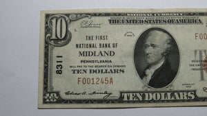 $10 1929 Midland Pennsylvania PA National Currency Bank Note Bill! Ch #8311 XF!
